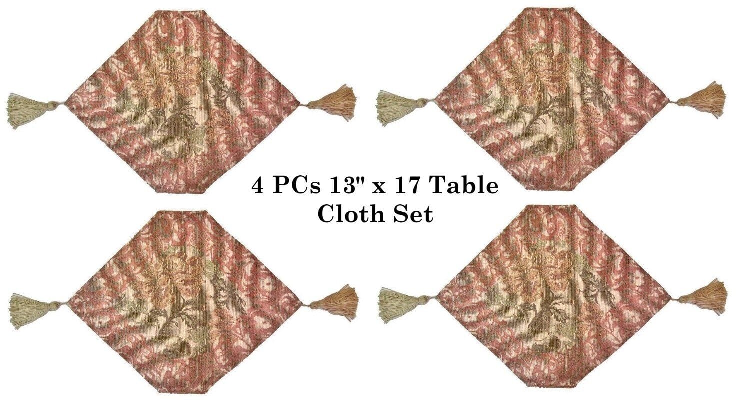 Set of 4-Pieces Nature Garden Floral Roses Tapestry Table Dining Cloth Runner Set - 13" x 17" (10072)