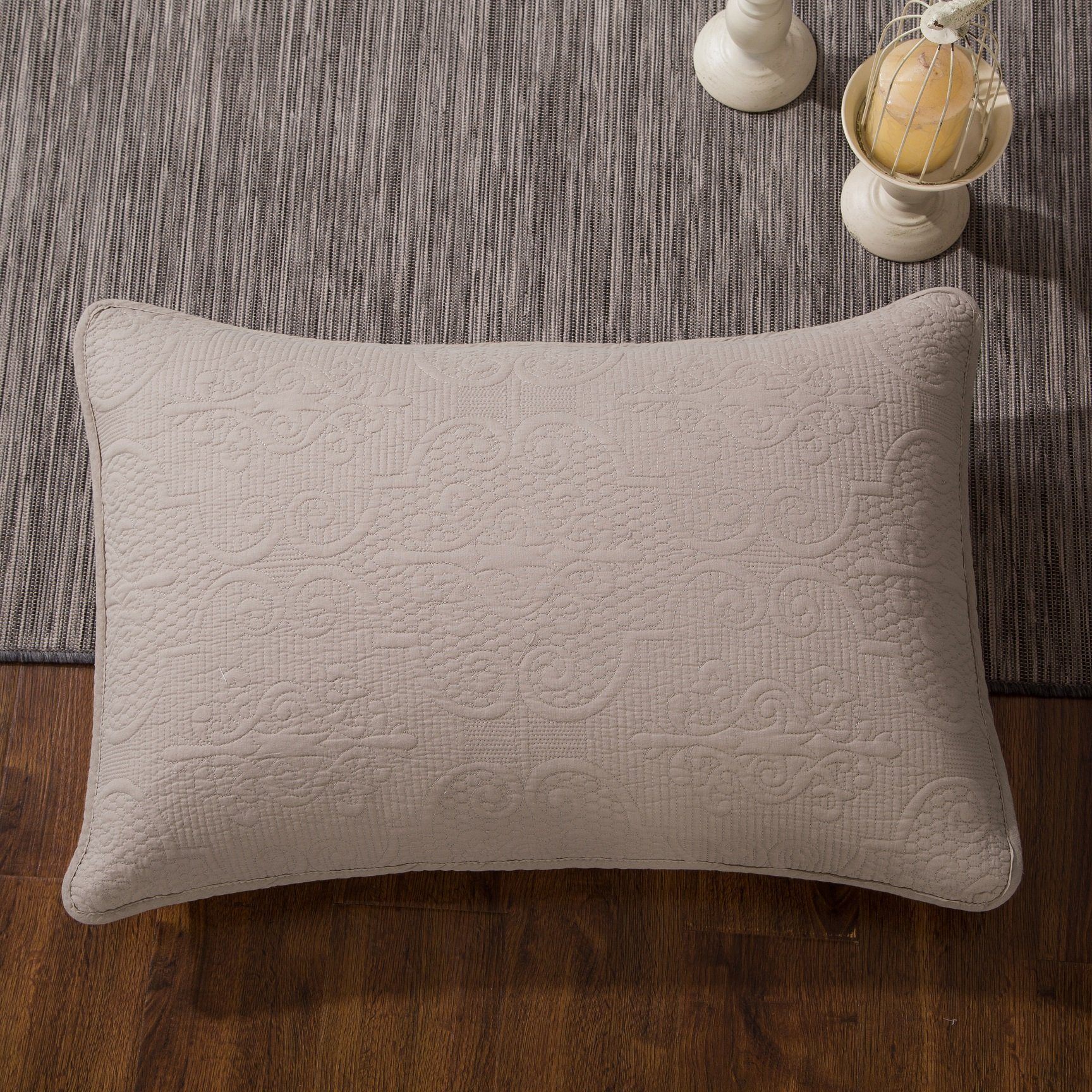 Taupe Beige Sand Dollar Floral Quilted Cotton Pillow Sham - 1-Piece  (JHW585)