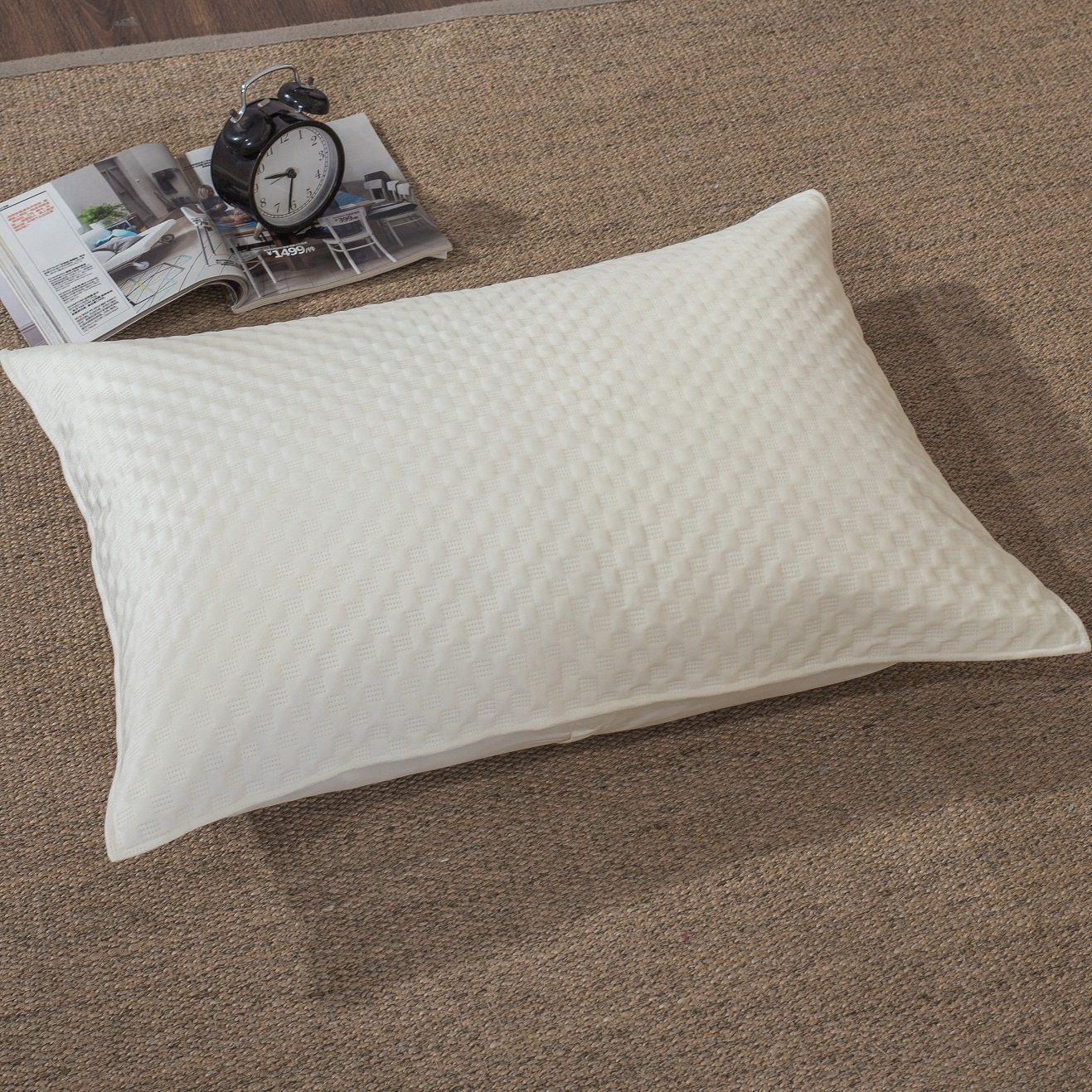 Dreamy Soft Velvet Ivory White Velour Quilted King Pillow Sham,  20" x 36" (JHW861)