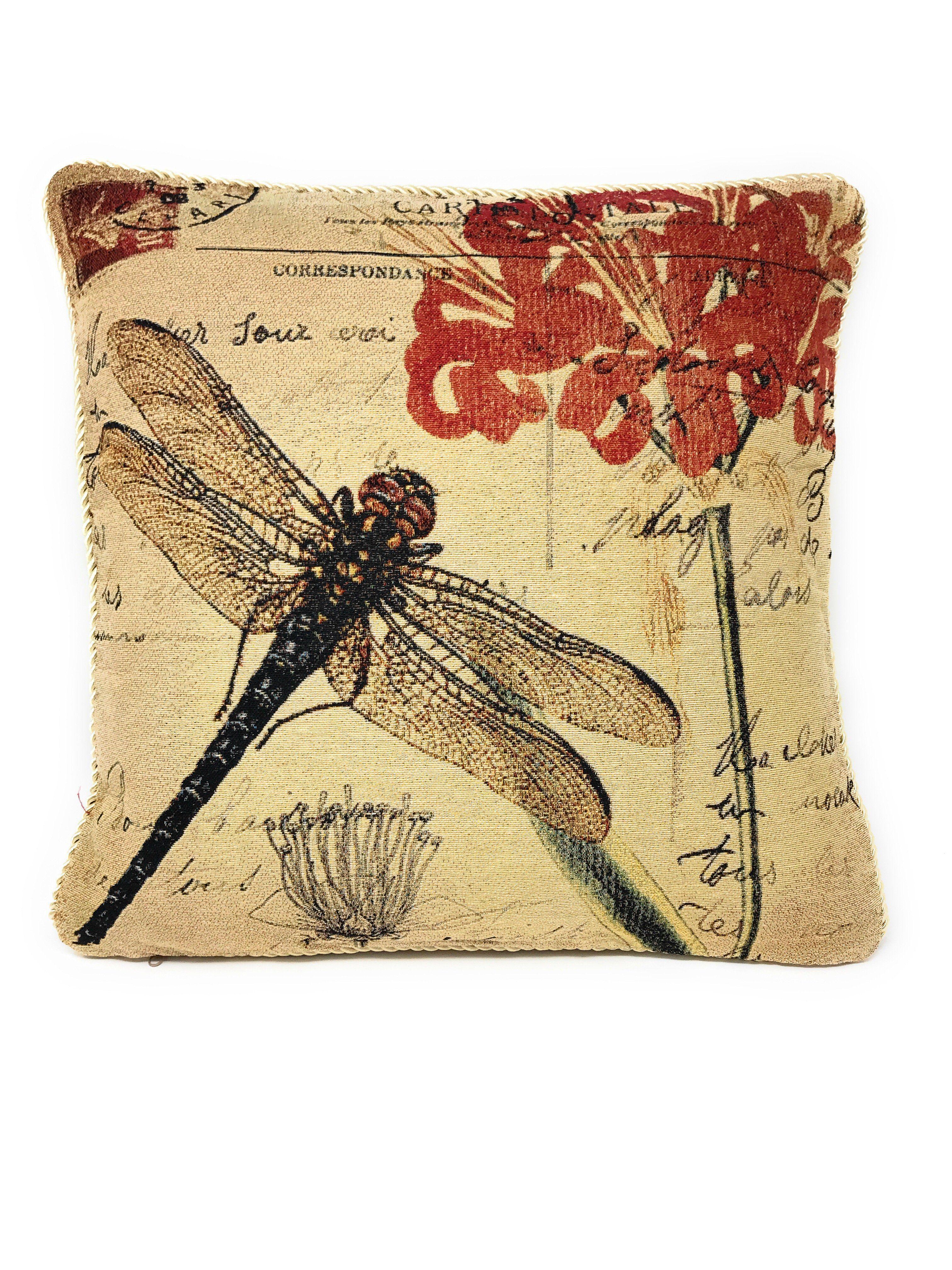 Set of 2-Pieces Dragonfly Dreams Nature Garden Tapestry Throw Pillow Covers w/ Inserts - 18" x 18"