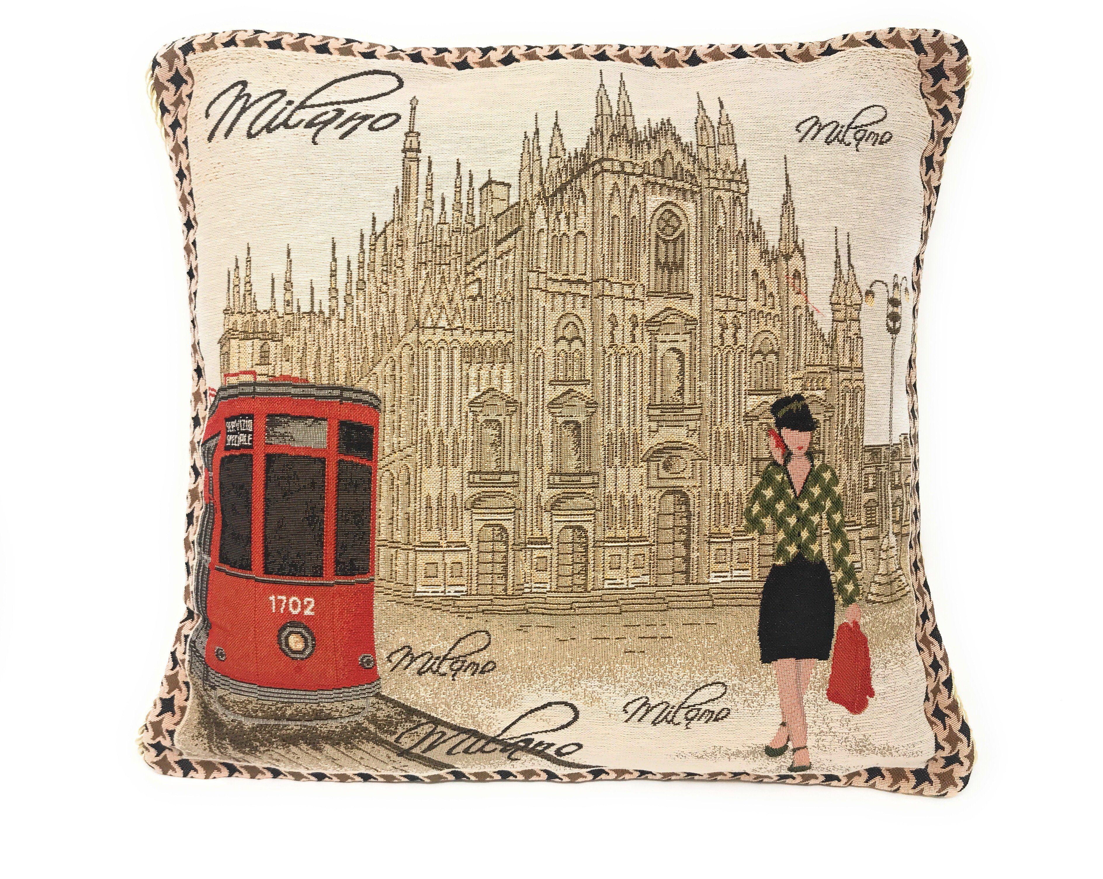 Set of 2-Pieces Postcard Milan Tapestry Throw Pillow Covers w/ Pillow Inserts, 18" x 18"