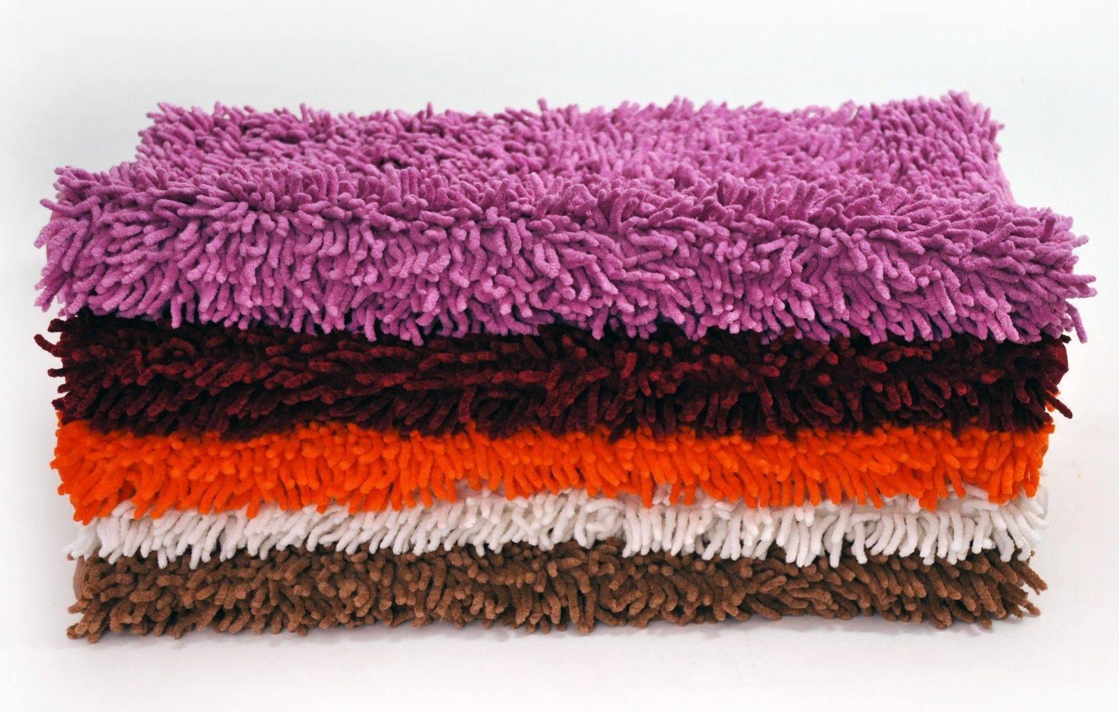 Fuchsia Magenta Pink Shaggy Soft Chenille Noodle Carpet Rug Bath Mat