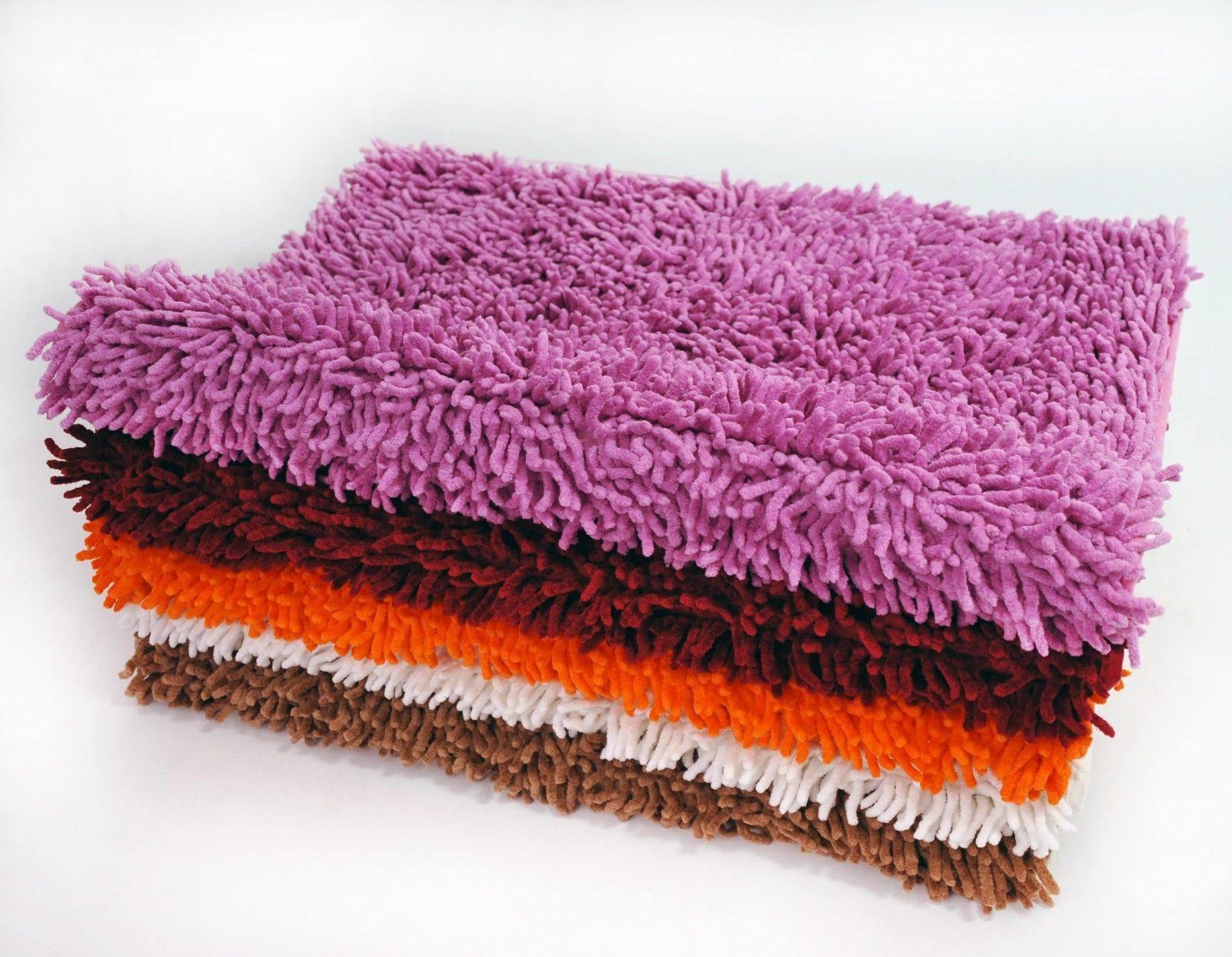 Fuchsia Magenta Pink Shaggy Soft Chenille Noodle Carpet Rug Bath Mat