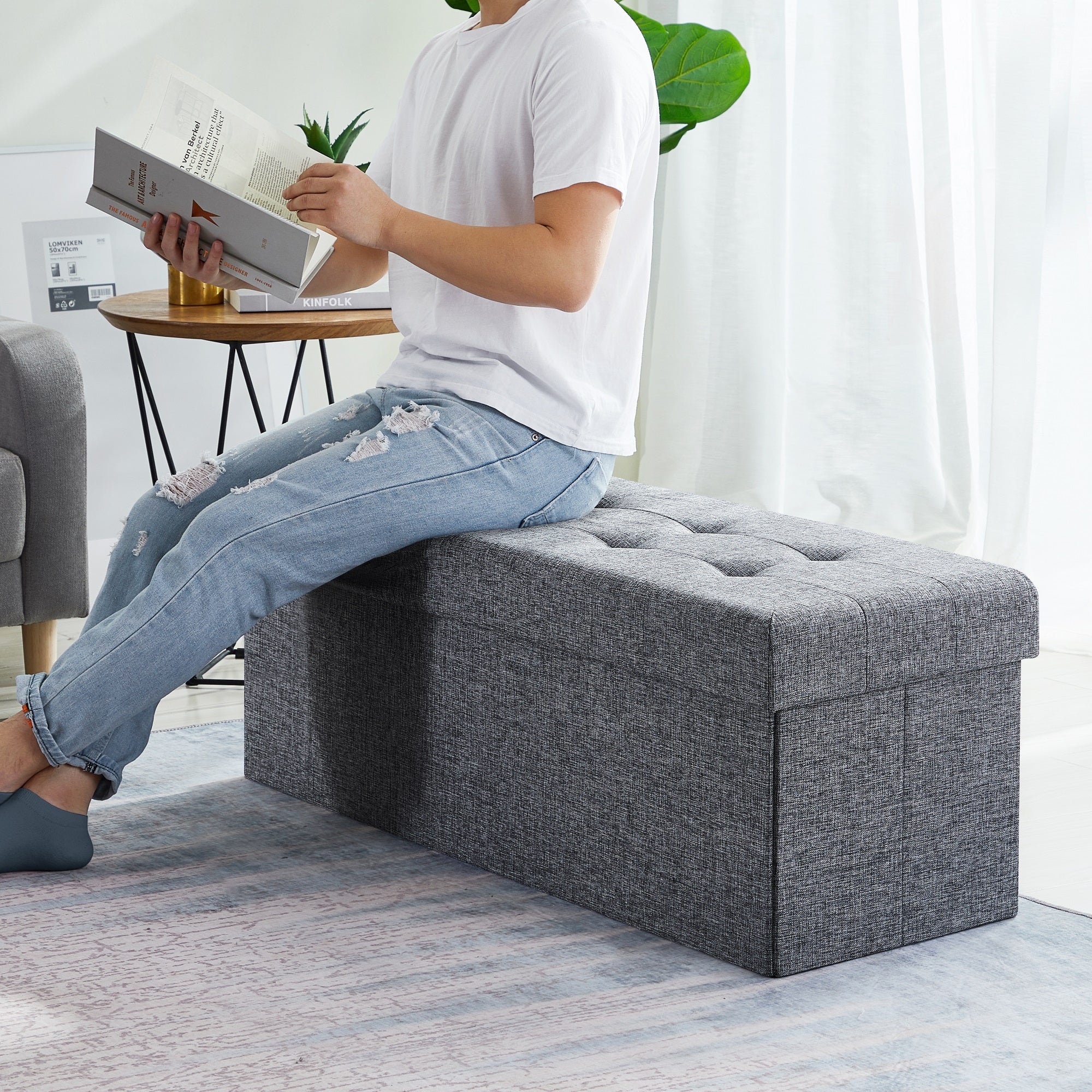 Foldable Tufted Storage Ottoman