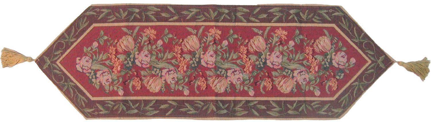 Romantic Floral Field of Roses Burgundy Red Tapestry Table Runner (5594)