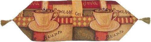 Set of 3-Pieces - Smell of Coffee Cafe Cup Orange Brown Woven Tapestry Dining Table Runners (9912)