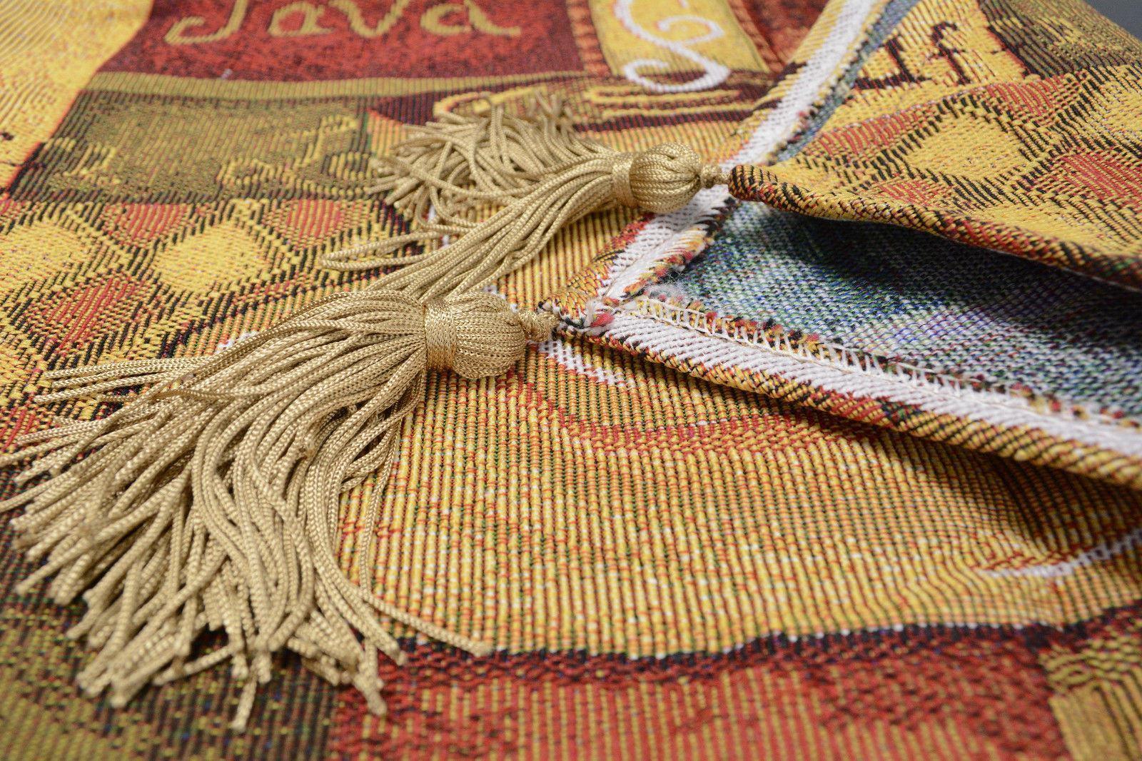 Set of 3-Pieces - Smell of Coffee Cafe Cup Orange Brown Woven Tapestry Dining Table Runners (9912)