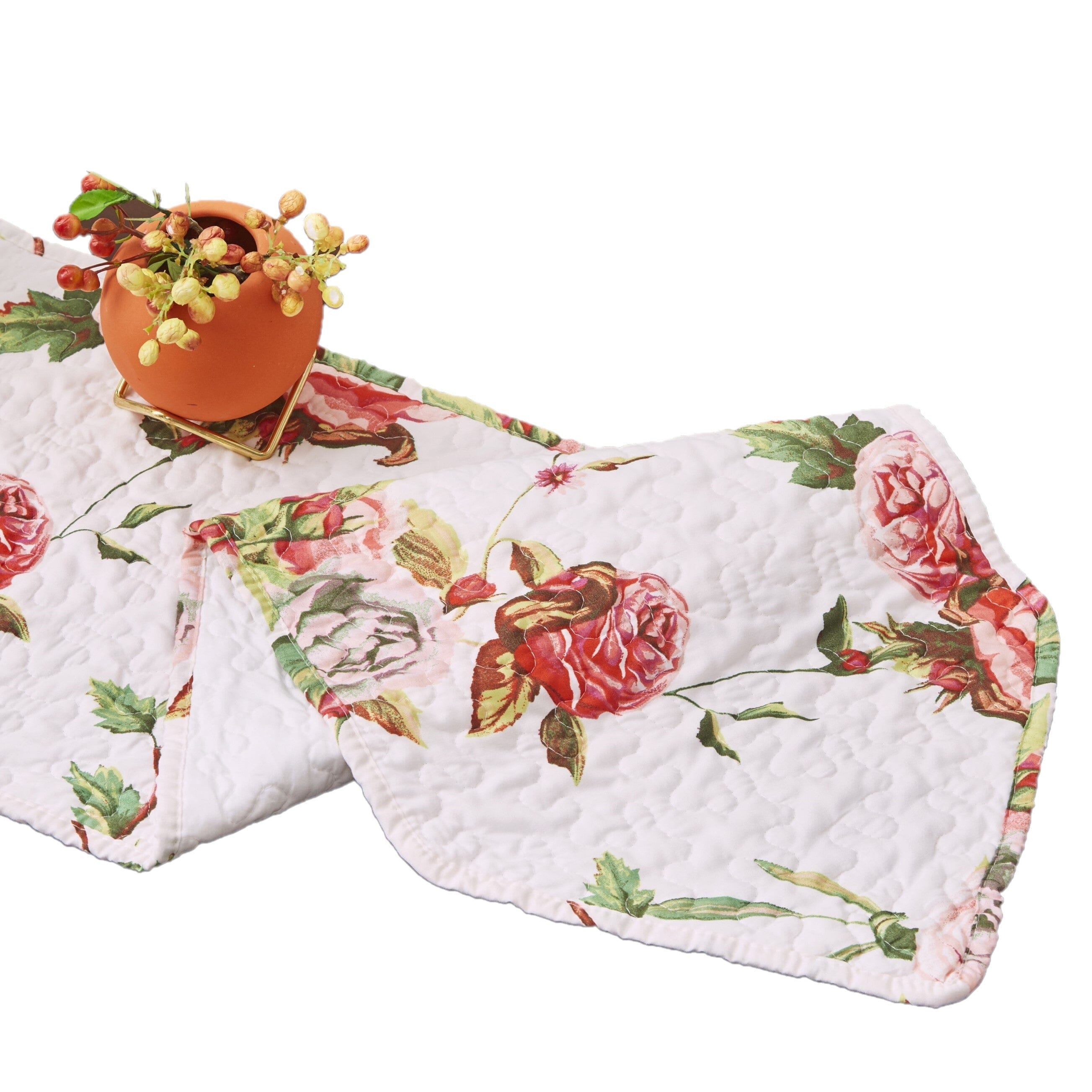 Romantic Roses Pink White Lovely Floral Quilted Dining Table Runner (879)